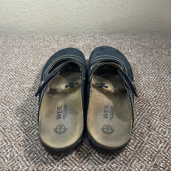 Dr Andrew Weil Clog Mules Womens Sz US 9 EU 40 Black Suede Leather Floral Boho - Picture 3 of 8